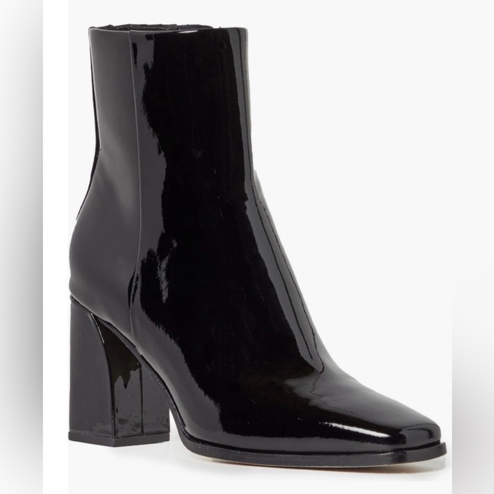 PAIGE Farah Black Patent Square Toe Block Heel Boot